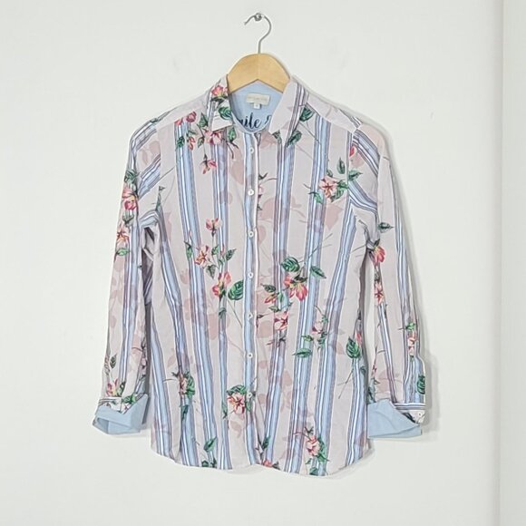 Milano Multicolor Striped & Floral Long Sleeve Button-Down Shirt Lightweight 36 - Picture 2 of 12